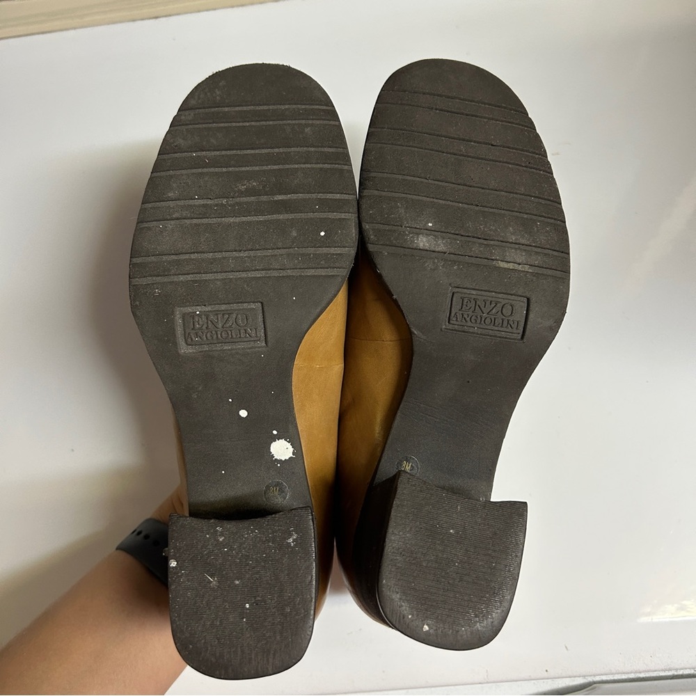 Enzo Angiolini Tan Leather Block Heel Loafers - Picture 7 of 9